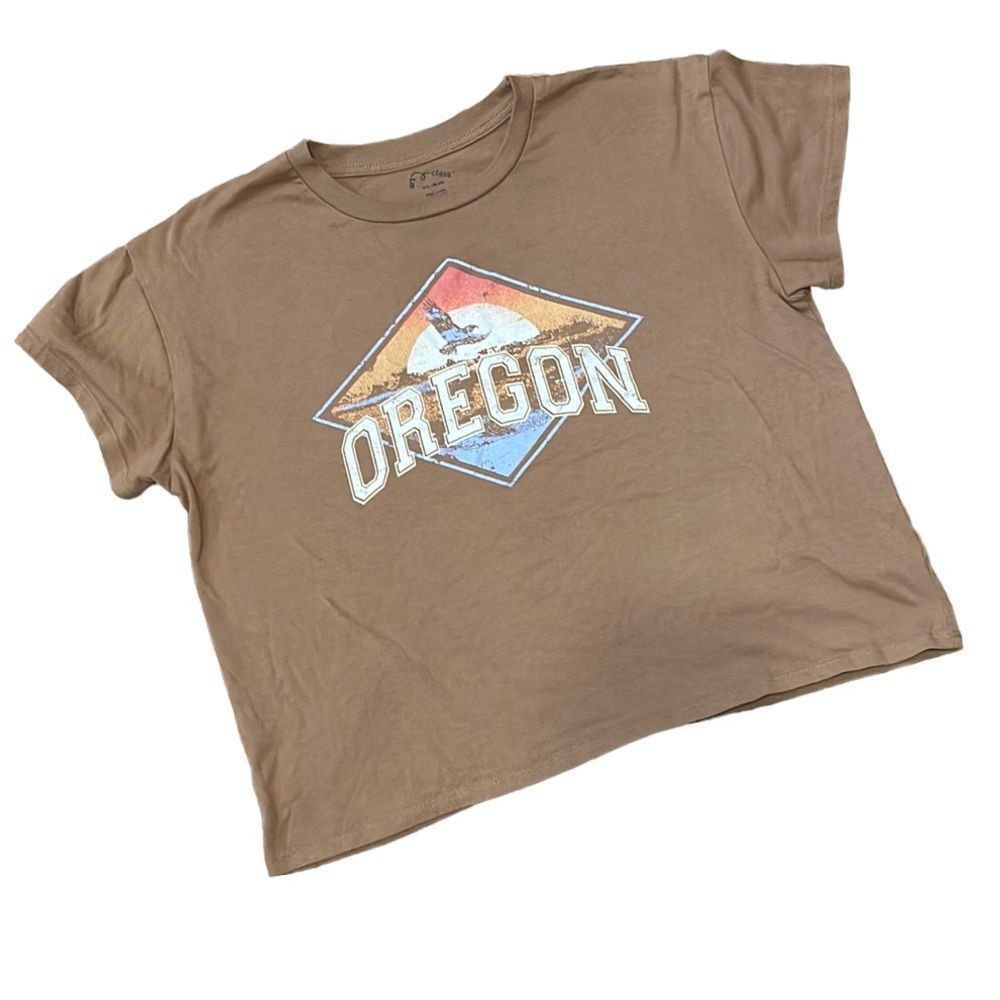 •ART CLASS•BROWN "OREGON" LANDSCAPE BASIC TEE SHIRT IN SIZE 18/20(XXL)EUC